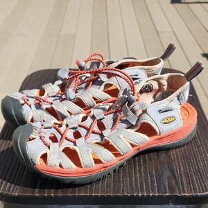 (7) Keen Womens Sandals Gray & Orange Vacation Outdoors Hiking Camping Fishing